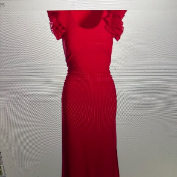 Boston Proper | Ruffle Sleeve | Knit, Ribbed, Ruched, Red Maxi | XL - Picture 3 of 7